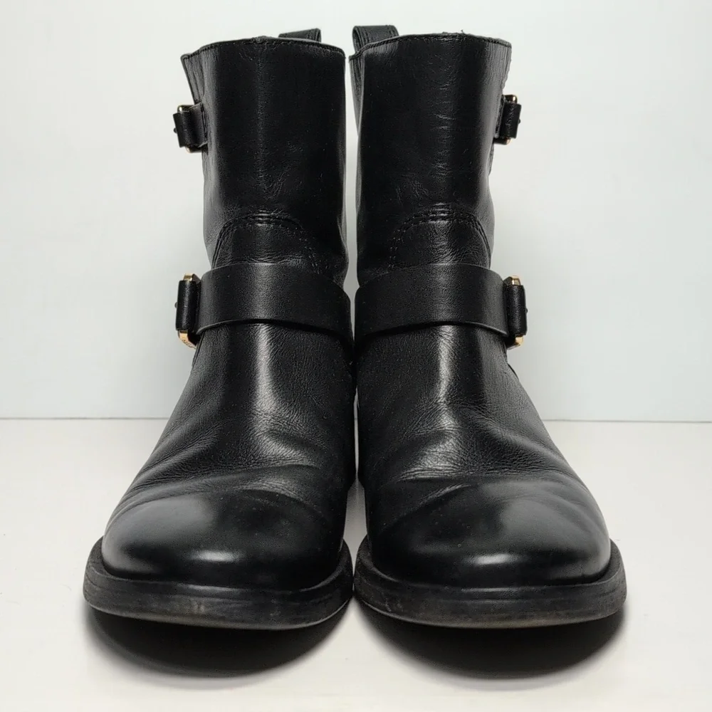 Tory Burch Bennie Black Combat Moto Boots with Buckle Straps womans size 7.5